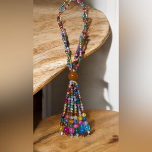 Multicolor Glass Beaded Boho Necklace w/ Magnetic Closure